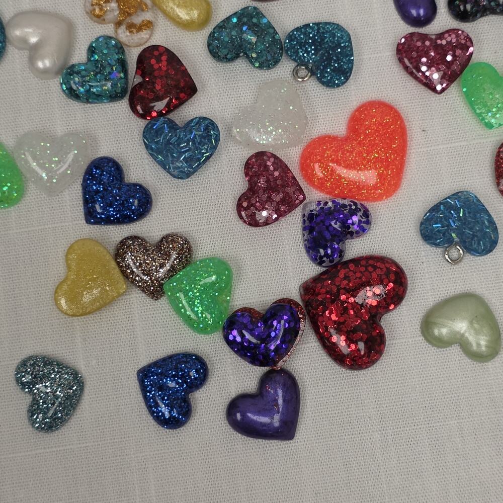 Mixed Lot Resin Heart Cabochons Charms Glitter Embellishments Craft Jewelry Maki